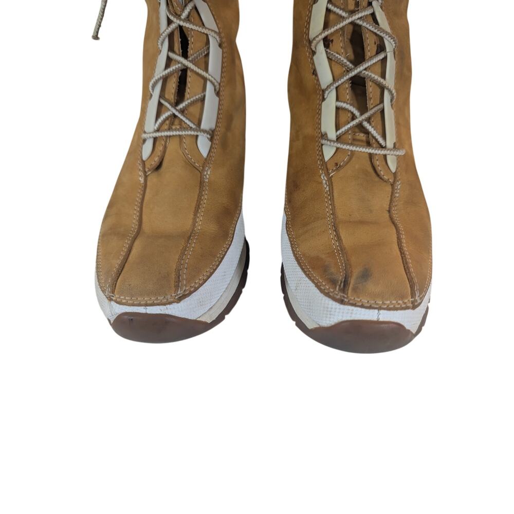 TIMBERLAND! PECAN BROWN GENUINE LEATHER, NUBUCK FINISH, UNIQUE HEEL BOOTS! 8M - Picture 3 of 16